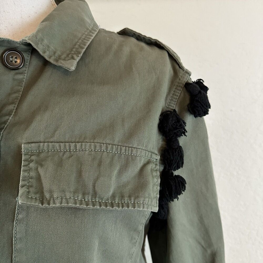 ZARA Womens Embroidered Pom Pom Jacket Size XS Military Tassel Boho Festival - Picture 6 of 8